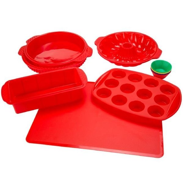 Classic Cuisine Classic Cuisine 82-18700-RD Red Silicone Bakeware Set; 18 Piece 82-18700-RD